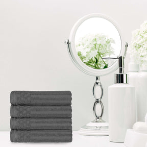 Ribbed Textured Cotton Ultra-Absorbent 4 Piece Hand Towel Set - Charcoal