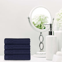 Ribbed Textured Cotton Ultra-Absorbent 4 Piece Hand Towel Set - Navy Blue
