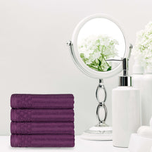 Ribbed Textured Cotton Ultra-Absorbent 4 Piece Hand Towel Set - Plum