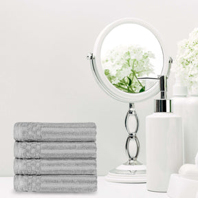 Ribbed Textured Cotton Ultra-Absorbent 4 Piece Hand Towel Set - Silver