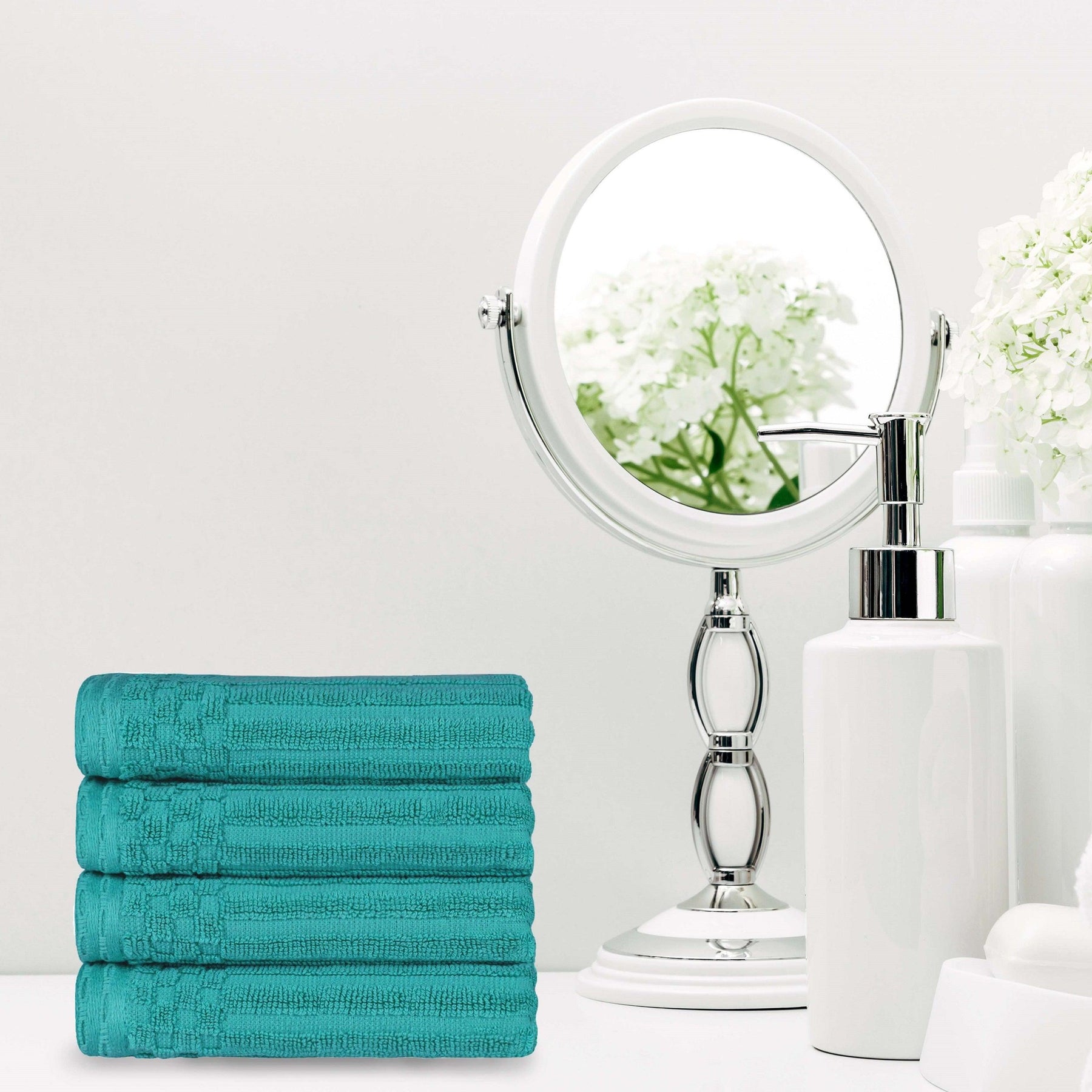 Ribbed Textured Cotton Ultra-Absorbent 4 Piece Hand Towel Set - Turquoise