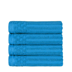 Ribbed Textured Cotton Ultra-Absorbent 4 Piece Hand Towel Set - Azure