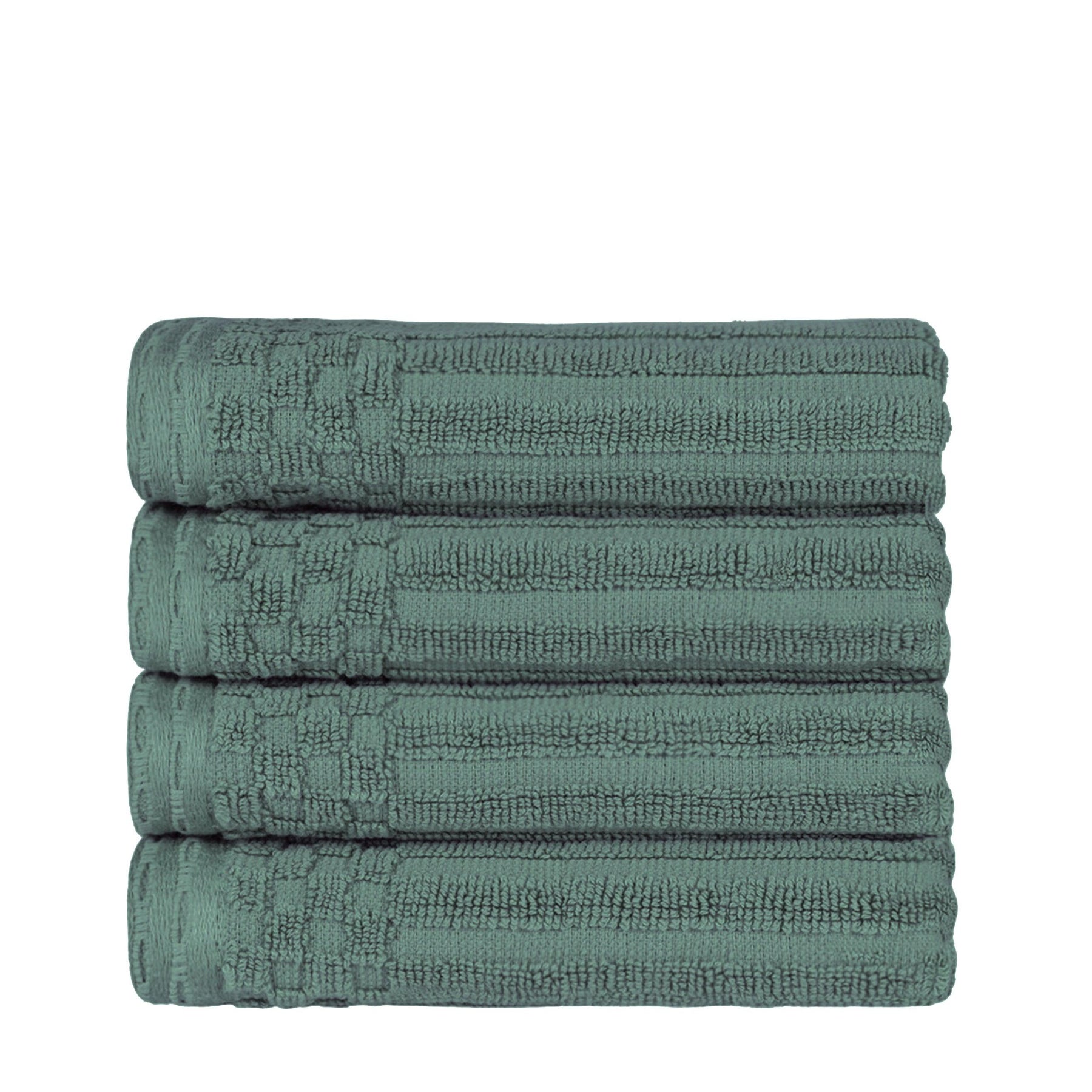 Ribbed Textured Cotton Ultra-Absorbent 4 Piece Hand Towel Set - Basil