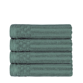 Ribbed Textured Cotton Ultra-Absorbent 4 Piece Hand Towel Set - Basil