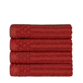 Ribbed Textured Cotton Ultra-Absorbent 4 Piece Hand Towel Set - Burgundy