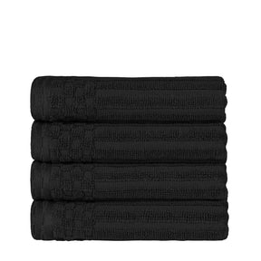Ribbed Textured Cotton Ultra-Absorbent 4 Piece Hand Towel Set - Black