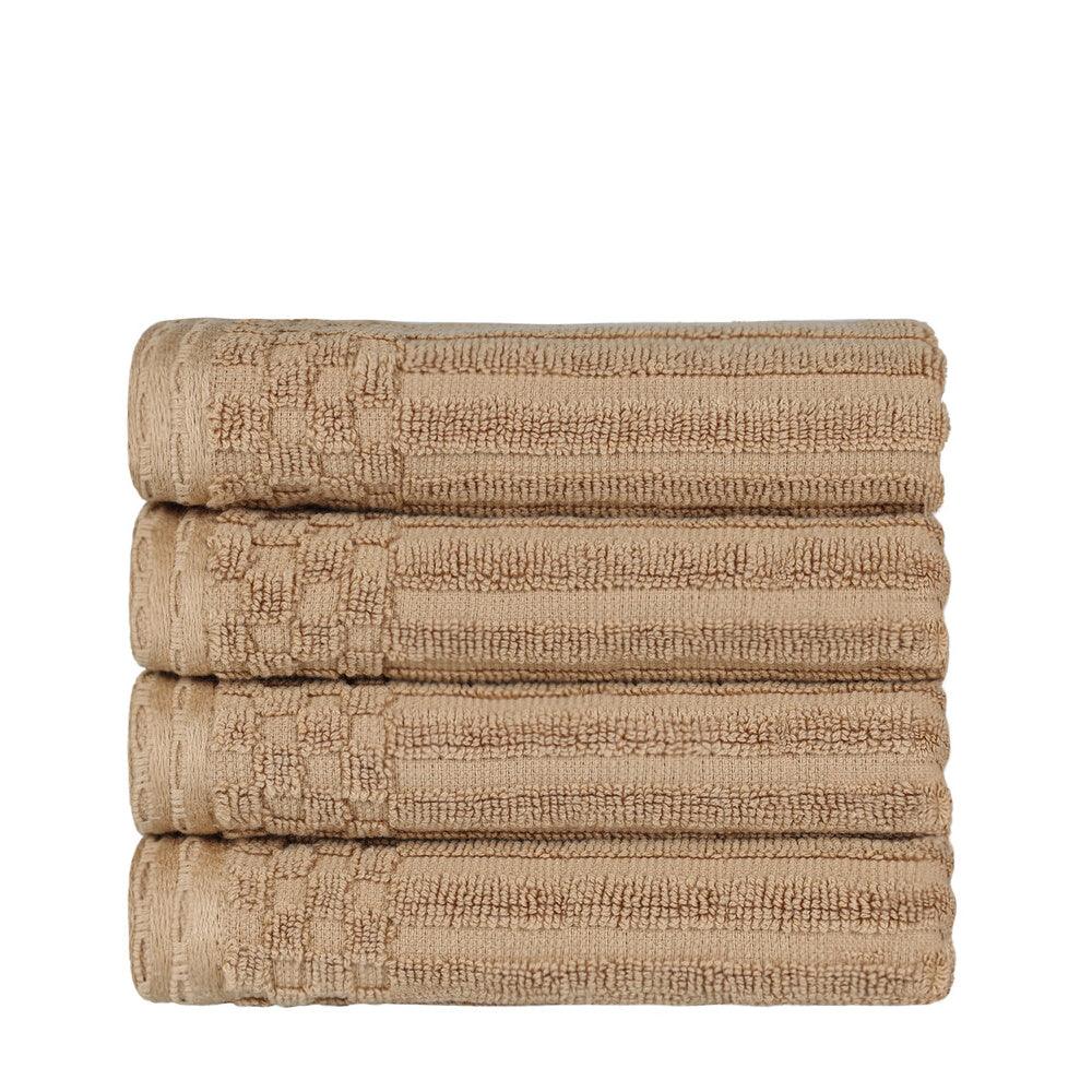 Ribbed Textured Cotton Ultra-Absorbent 4 Piece Hand Towel Set -  Coffee