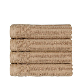 Ribbed Textured Cotton Ultra-Absorbent 4 Piece Hand Towel Set -  Coffee