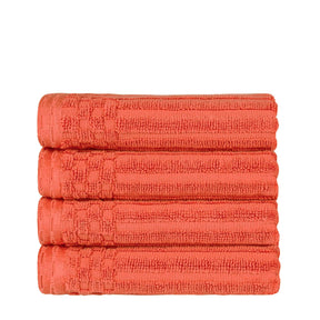 Ribbed Textured Cotton Ultra-Absorbent 4 Piece Hand Towel Set - Coral