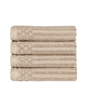 Ribbed Textured Cotton Ultra-Absorbent 4 Piece Hand Towel Set -  Ivory