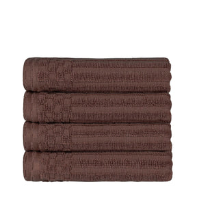 Ribbed Textured Cotton Ultra-Absorbent 4 Piece Hand Towel Set -  Java