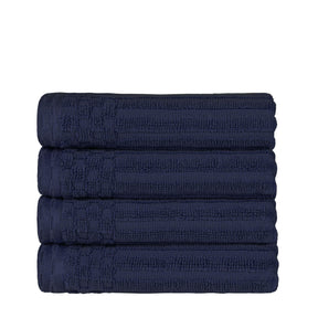 Ribbed Textured Cotton Ultra-Absorbent 4 Piece Hand Towel Set - Navy Blue