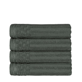 Ribbed Textured Cotton Ultra-Absorbent 4 Piece Hand Towel Set - Pine