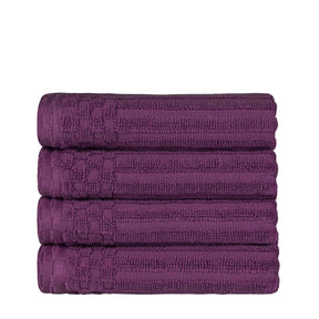 Ribbed Textured Cotton Ultra-Absorbent 4 Piece Hand Towel Set - Plum
