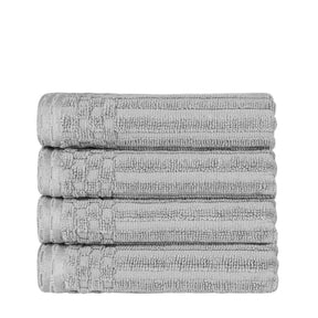 Ribbed Textured Cotton Ultra-Absorbent 4 Piece Hand Towel Set - Silver