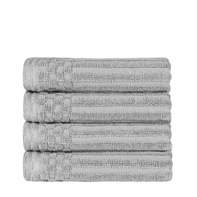 Ribbed Textured Cotton Ultra-Absorbent 4 Piece Hand Towel Set - Silver