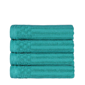 Ribbed Textured Cotton Ultra-Absorbent 4 Piece Hand Towel Set - Turquoise