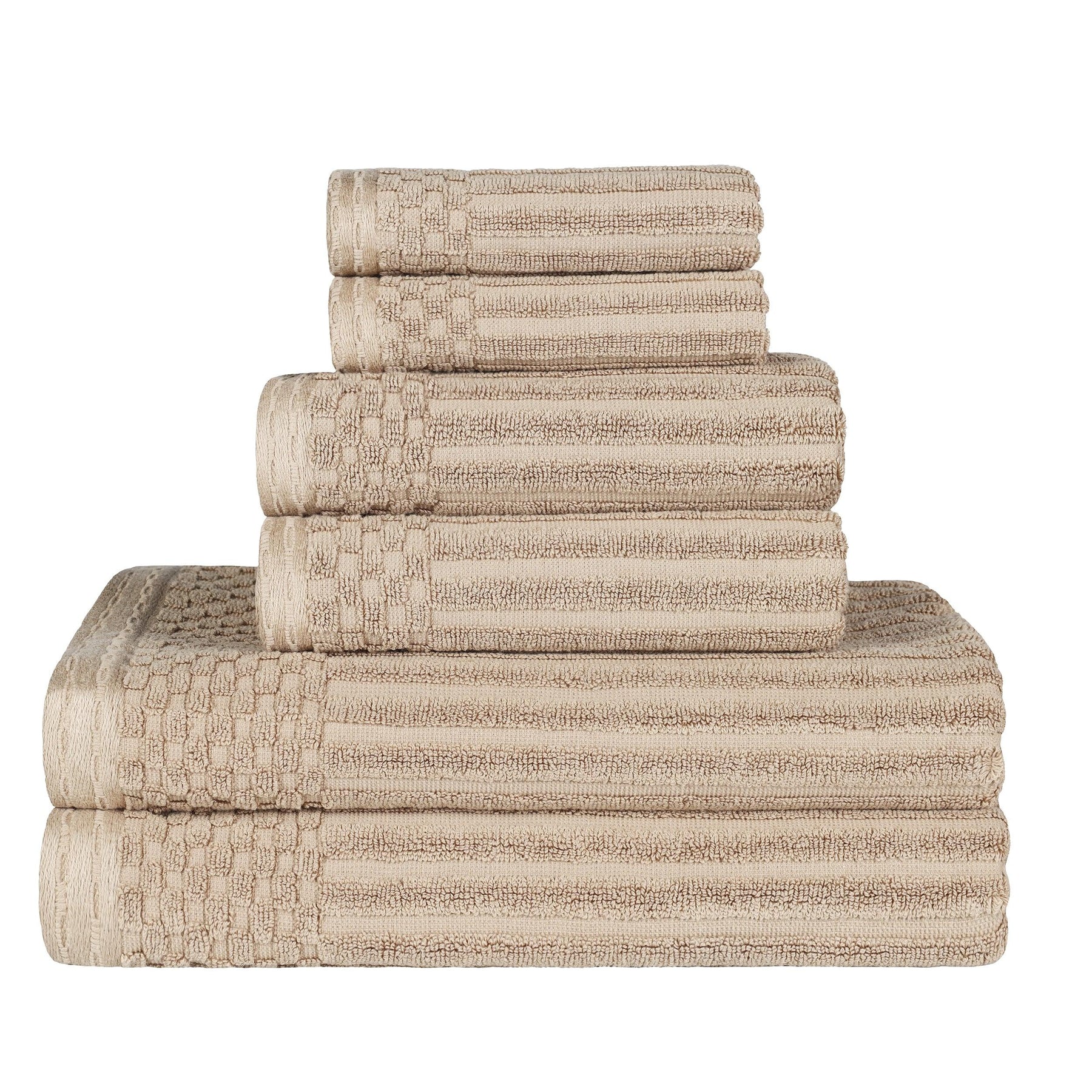 Ribbed Textured Cotton Medium Weight 6 Piece Towel Set -  Ivory