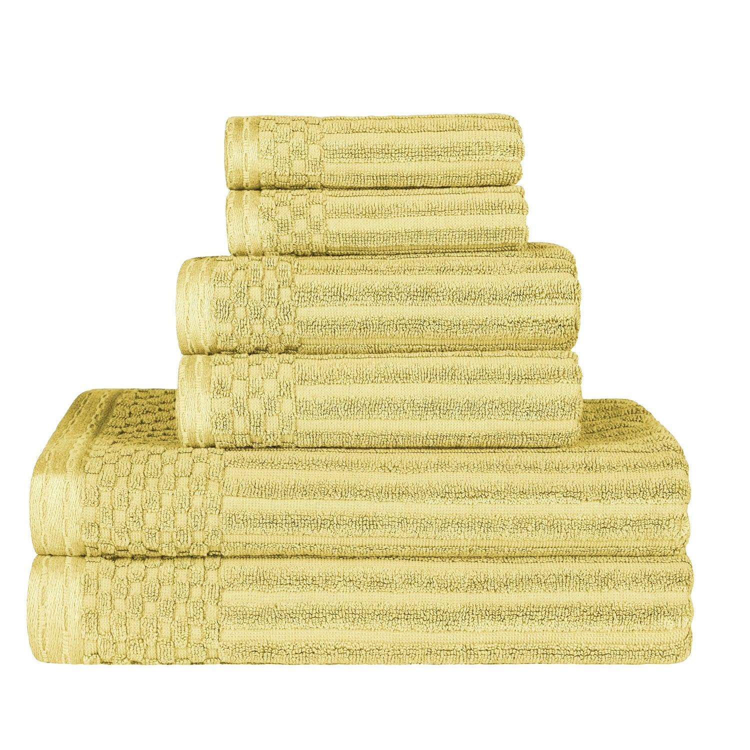 Ribbed Textured Cotton Medium Weight 6 Piece Towel Set - Golden Mist