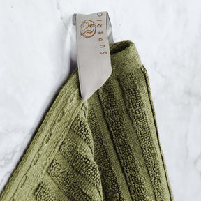 Ribbed Textured Cotton Bath Sheet Ultra-Absorbent Towel Set - Sage