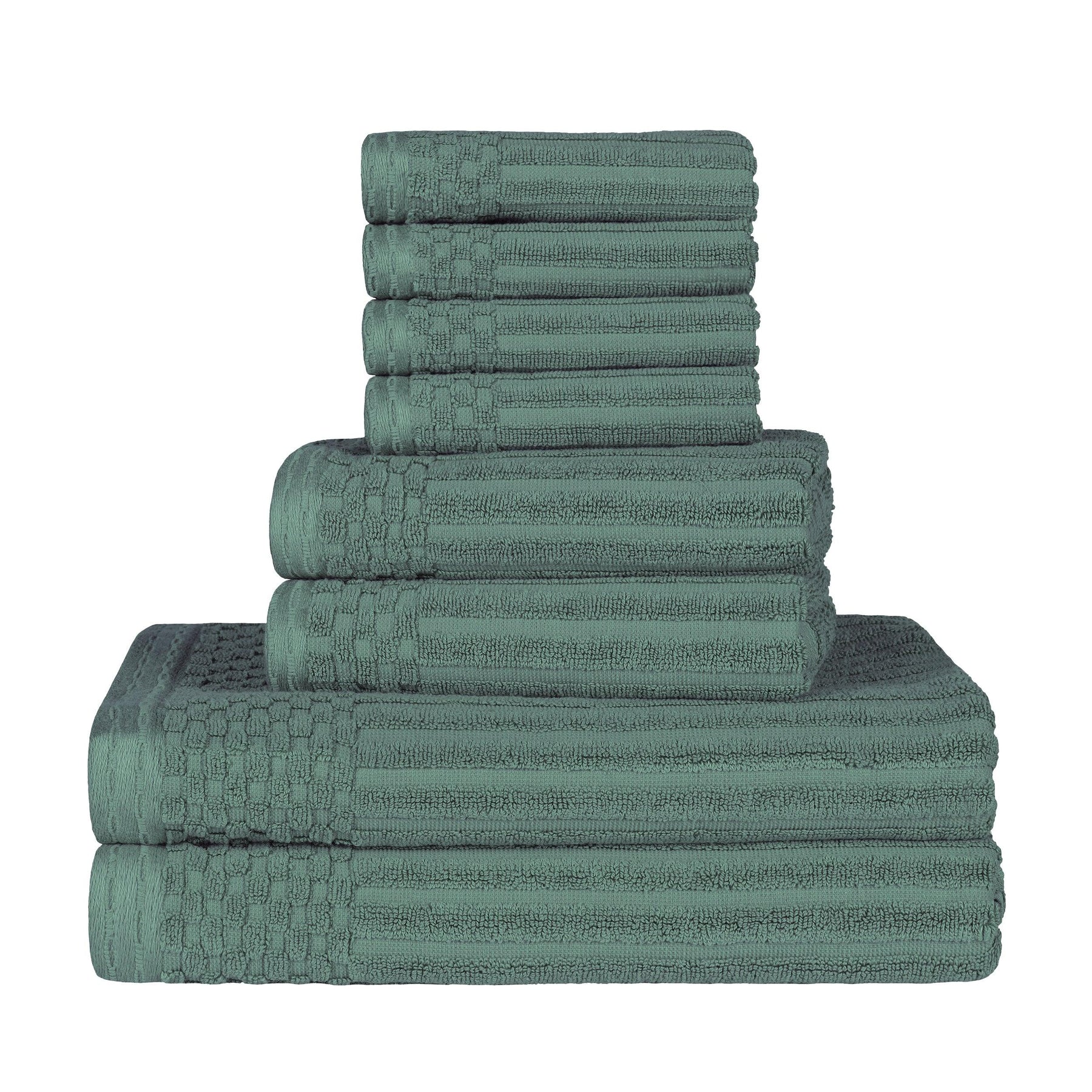 Ribbed Textured Cotton Medium Weight 8 Piece Towel Set - Pine