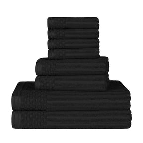 Ribbed Textured Cotton Medium Weight 8 Piece Towel Set - Black