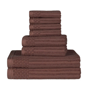 Ribbed Textured Cotton Medium Weight 8 Piece Towel Set -  Java