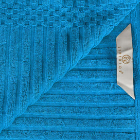 Ribbed Textured Cotton Medium Weight 8 Piece Towel Set - Azure