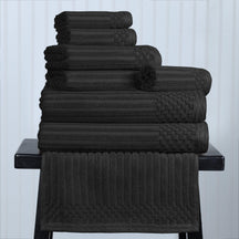 Ribbed Textured Cotton Medium Weight 8 Piece Towel Set - Black