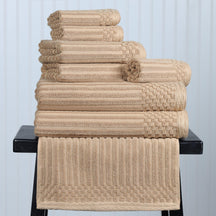 Ribbed Textured Cotton Medium Weight 8 Piece Towel Set -  Coffee