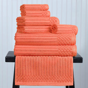 Ribbed Textured Cotton Medium Weight 8 Piece Towel Set - Coral