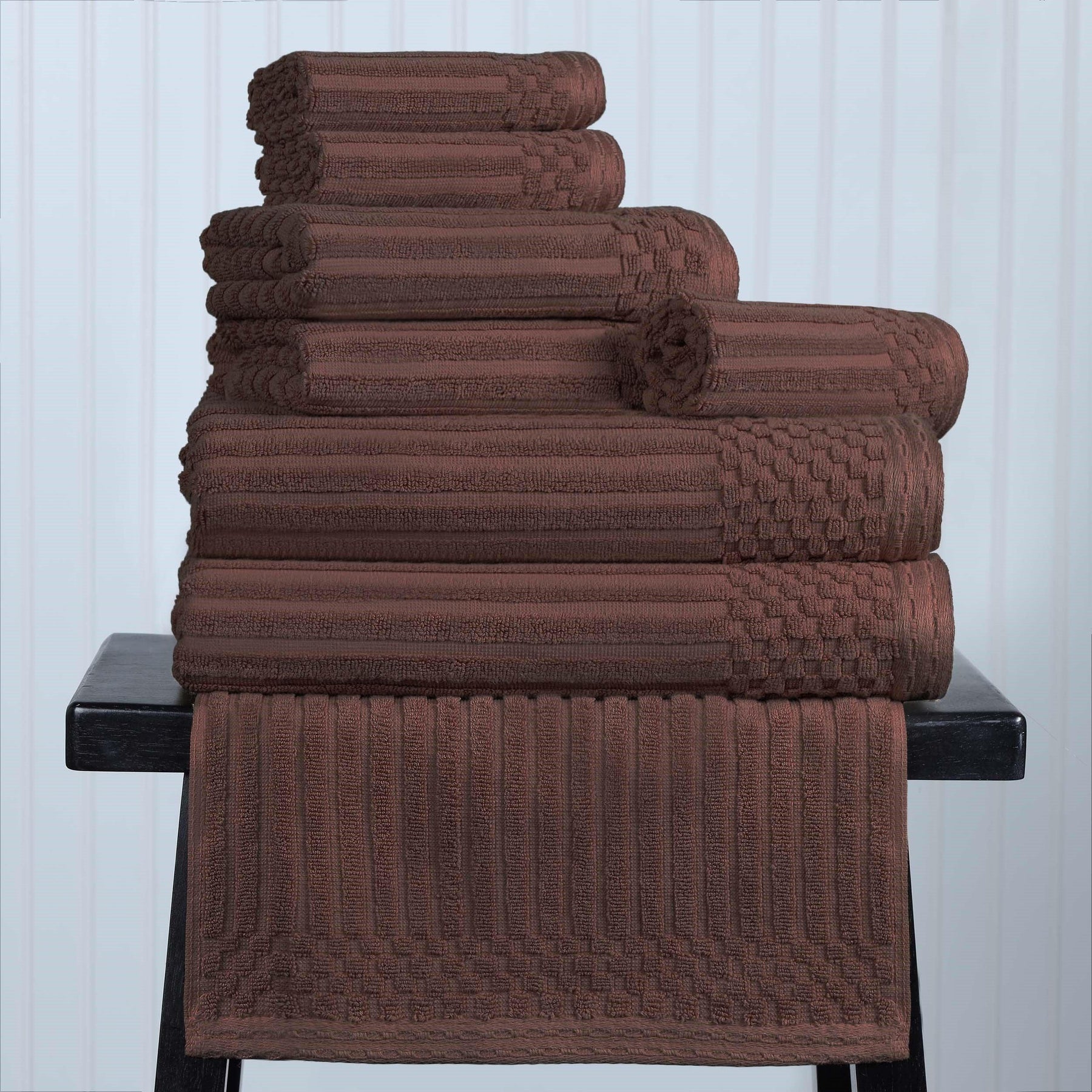 Ribbed Textured Cotton Medium Weight 8 Piece Towel Set -  Java