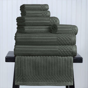 Ribbed Textured Cotton Medium Weight 8 Piece Towel Set - Pine