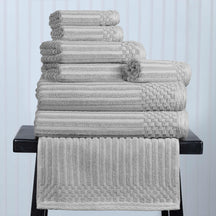 Ribbed Textured Cotton Medium Weight 8 Piece Towel Set - Silver