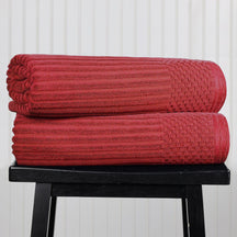 Ribbed Textured Cotton Bath Sheet Ultra-Absorbent Towel Set - Burgundy