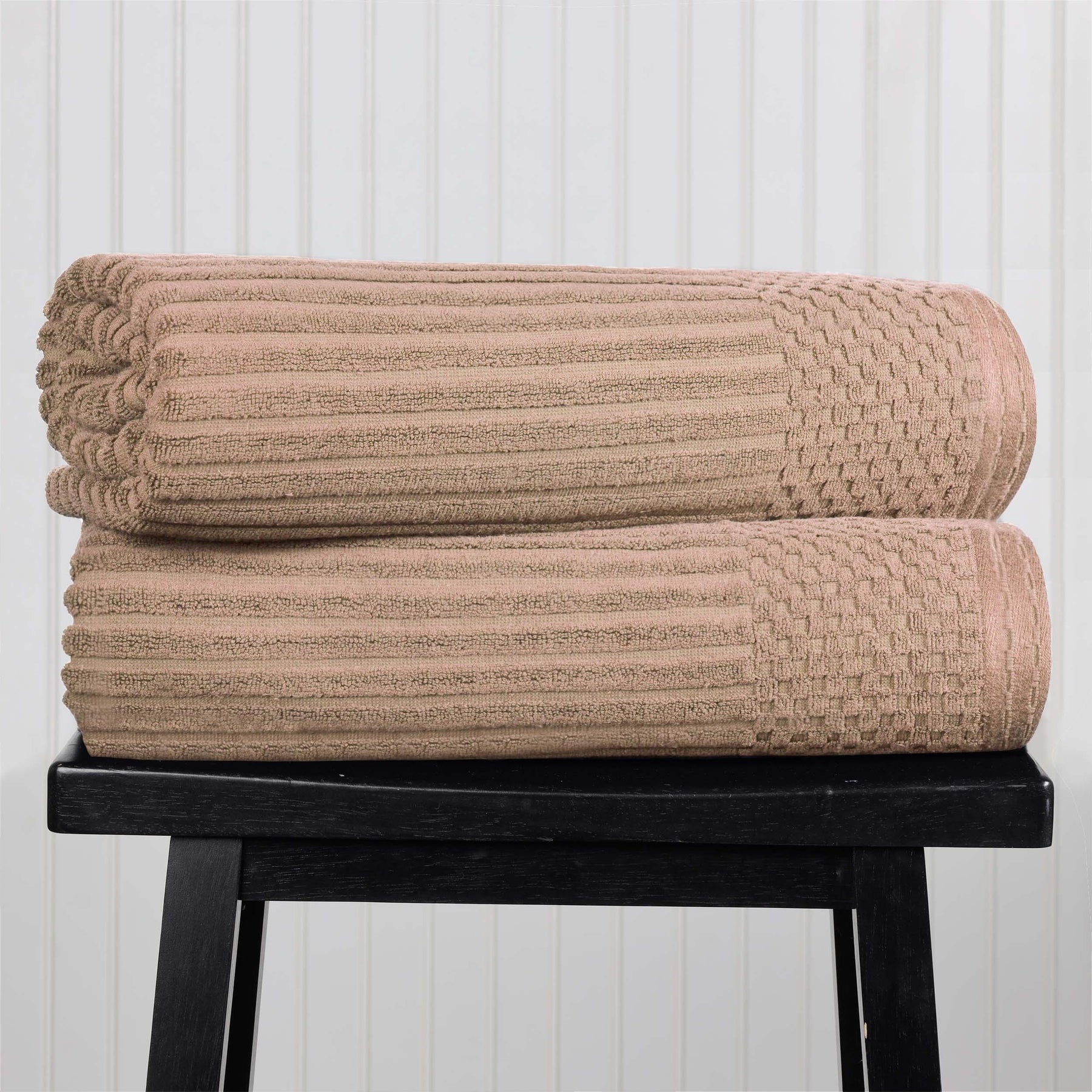 Ribbed Textured Cotton Bath Sheet Ultra-Absorbent Towel Set -  Coffee