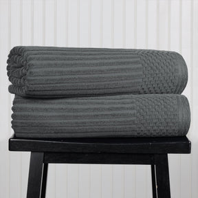 Ribbed Textured Cotton Bath Sheet Ultra-Absorbent Towel Set -  Charcoal