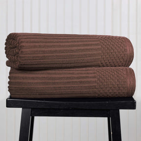 Ribbed Textured Cotton Bath Sheet Ultra-Absorbent Towel Set - Java