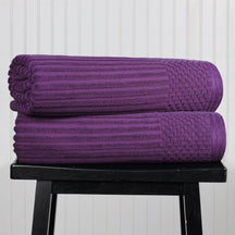 Ribbed Textured Cotton Bath Sheet Ultra-Absorbent Towel Set -  Plum