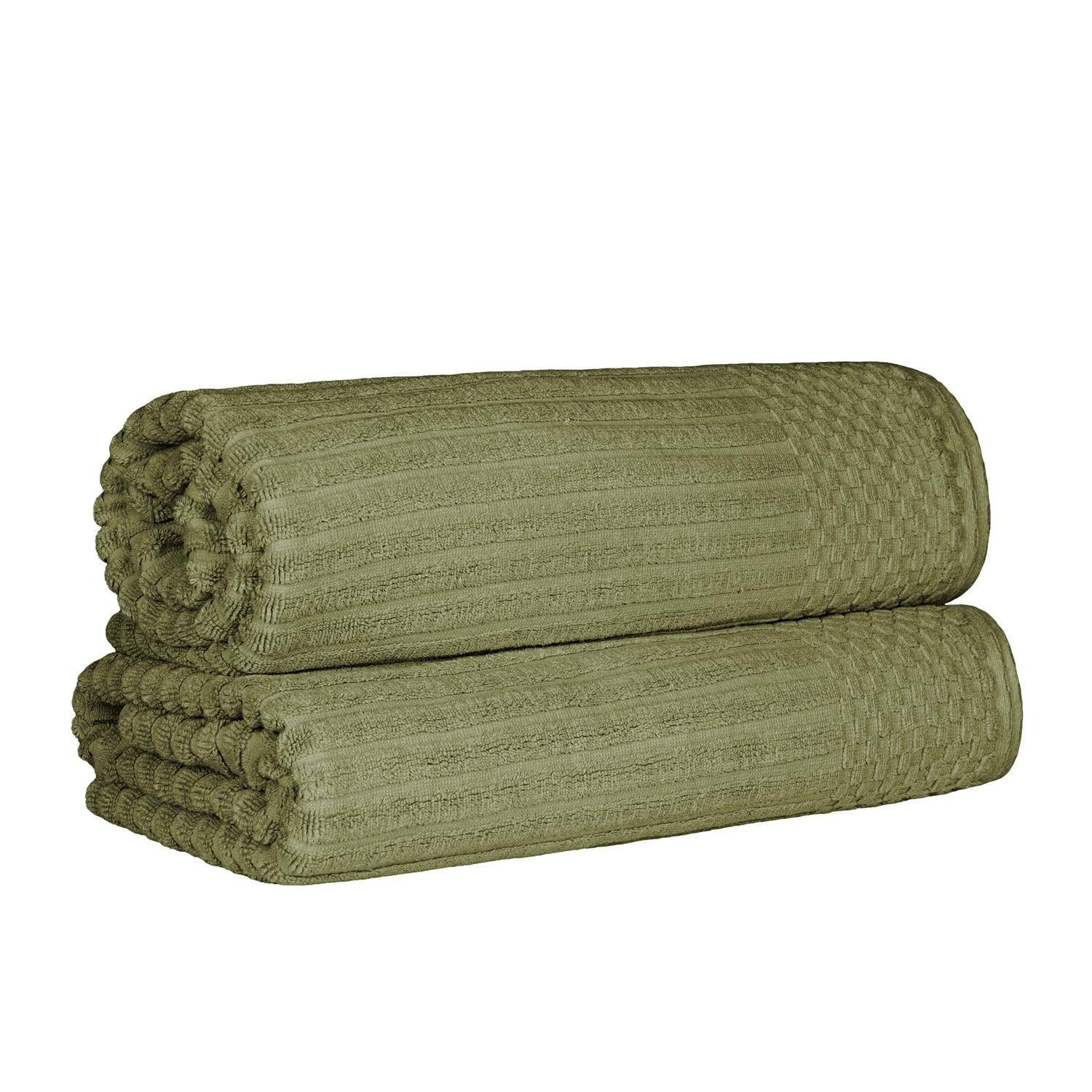 Ribbed Textured Cotton Bath Sheet Ultra-Absorbent Towel Set - Sage