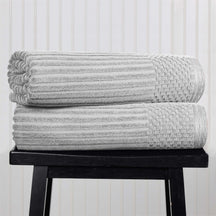 Ribbed Textured Cotton Bath Sheet Ultra-Absorbent Towel Set -  Silver