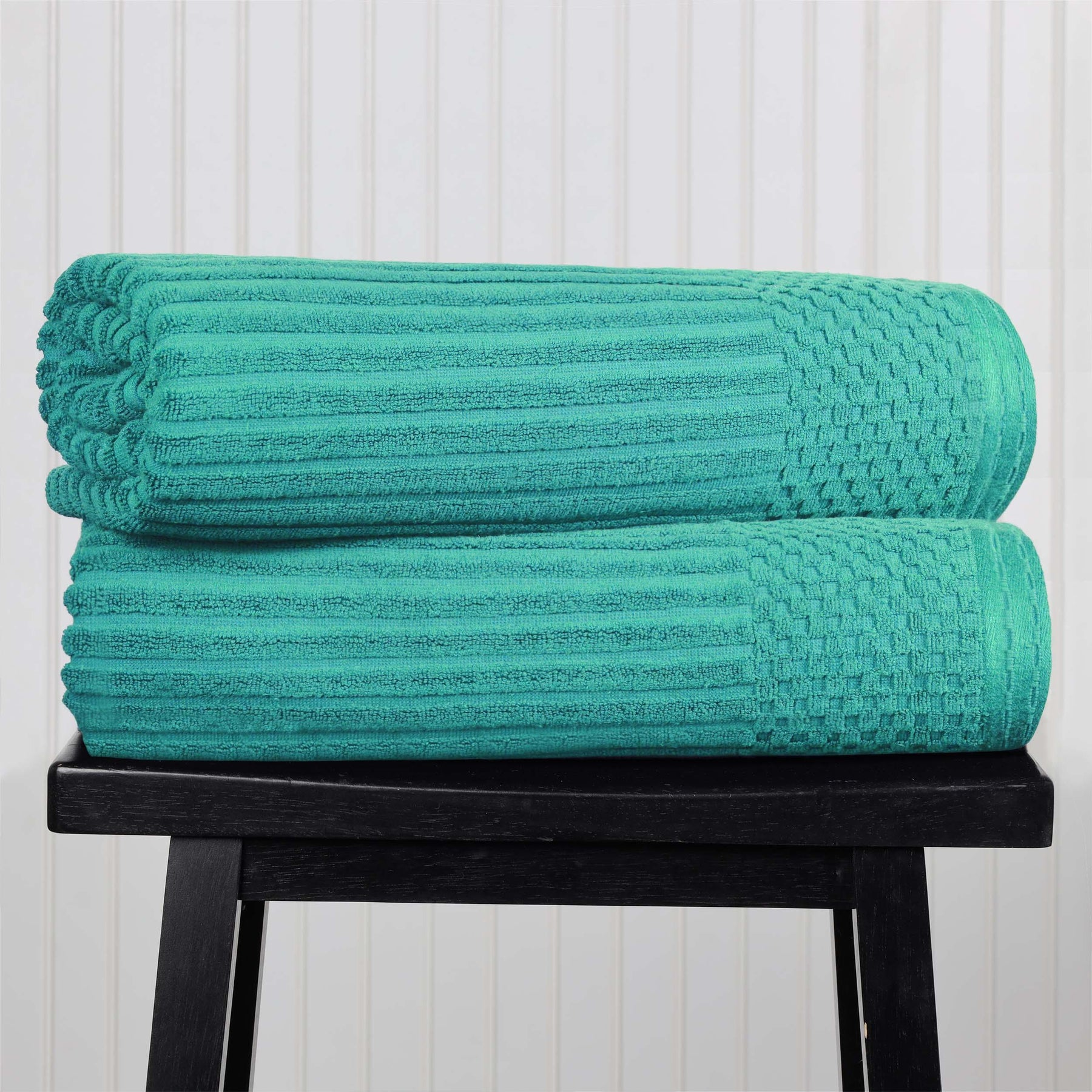 Ribbed Textured Cotton Bath Sheet Ultra-Absorbent Towel Set -  Turquoise