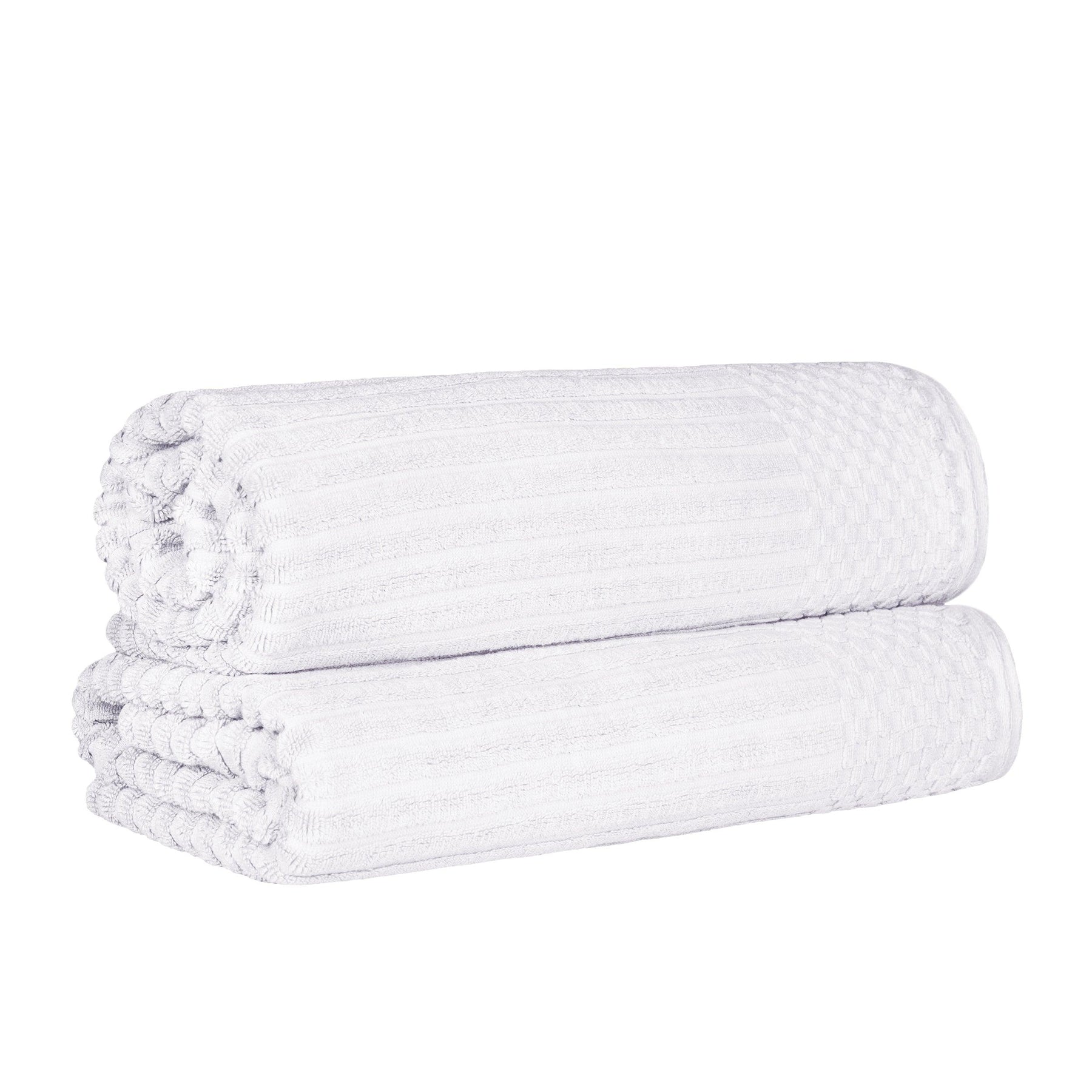 Ribbed Textured Cotton Bath Sheet Ultra-Absorbent Towel Set -  White