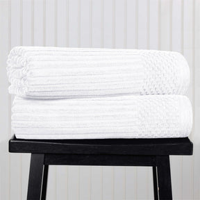 Ribbed Textured Cotton Bath Sheet Ultra-Absorbent Towel Set -  White