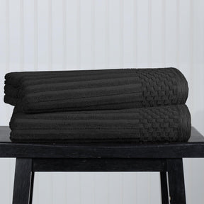  Superior Soho Ribbed Textured Cotton Ultra-Absorbent Bath Sheet & Bath Towel Set -Black