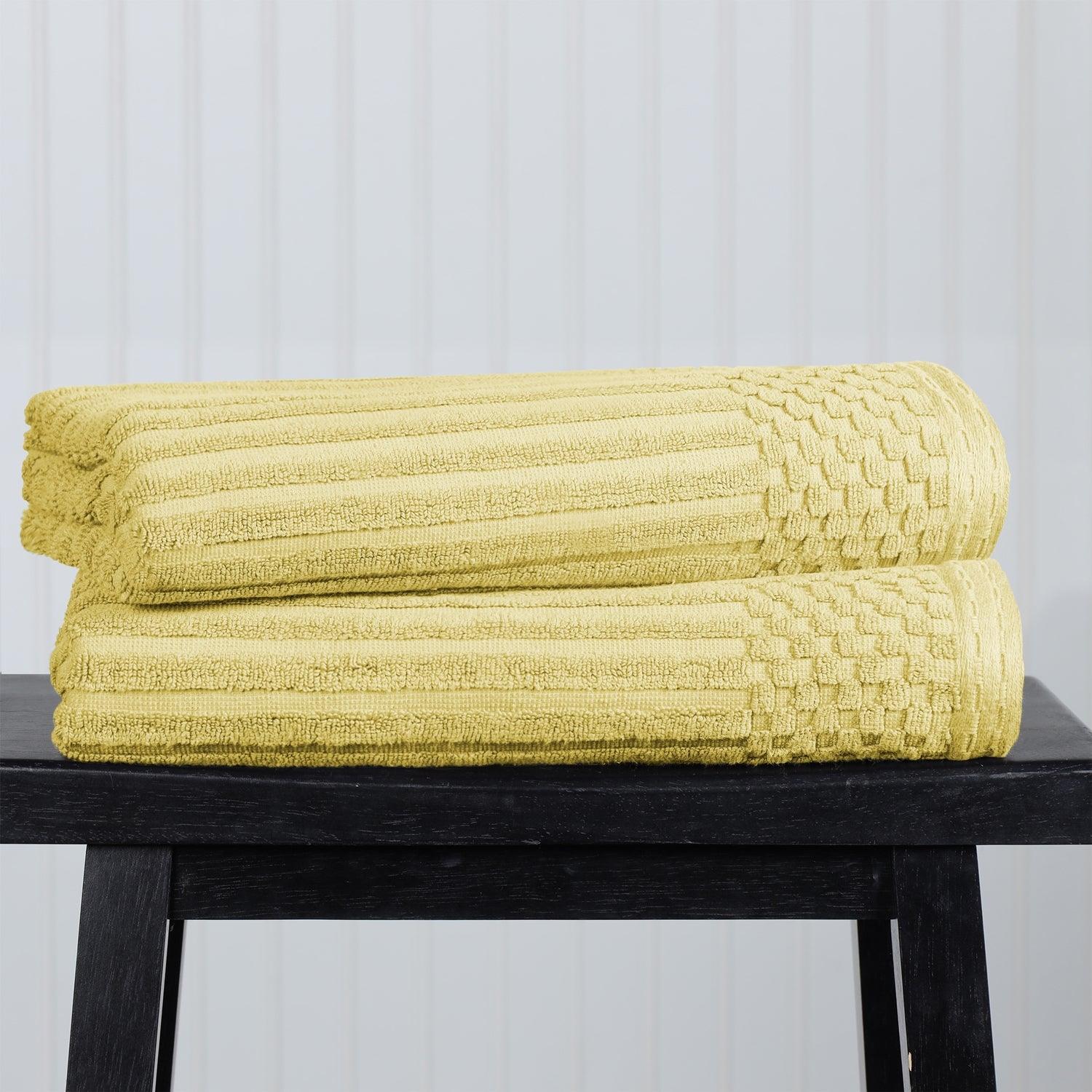 Superior Soho Ribbed Textured Cotton Ultra-Absorbent Bath Sheet & Bath Towel Set - Golden mist