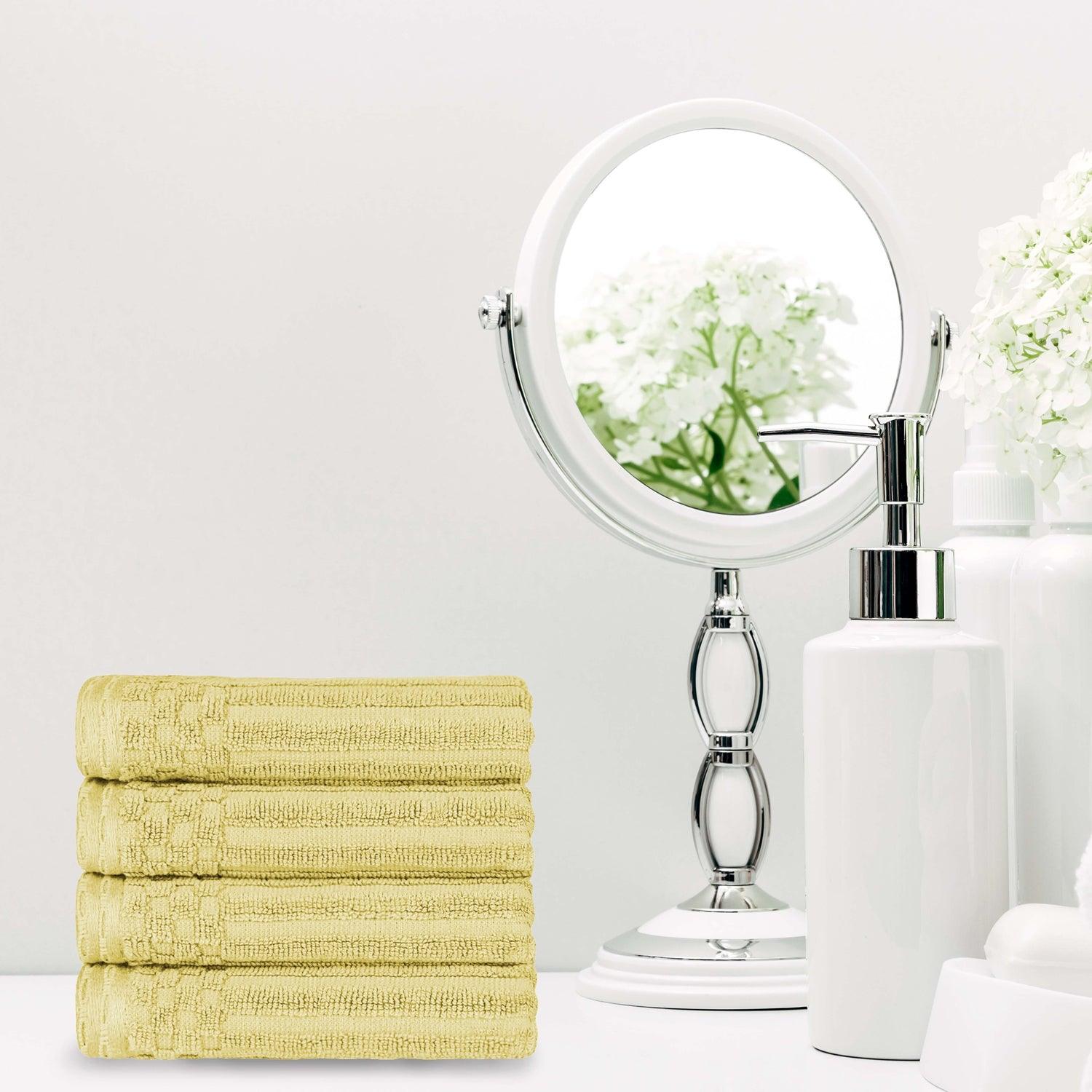 Ribbed Textured Cotton Ultra-Absorbent 4 Piece Hand Towel Set - Golden Mist