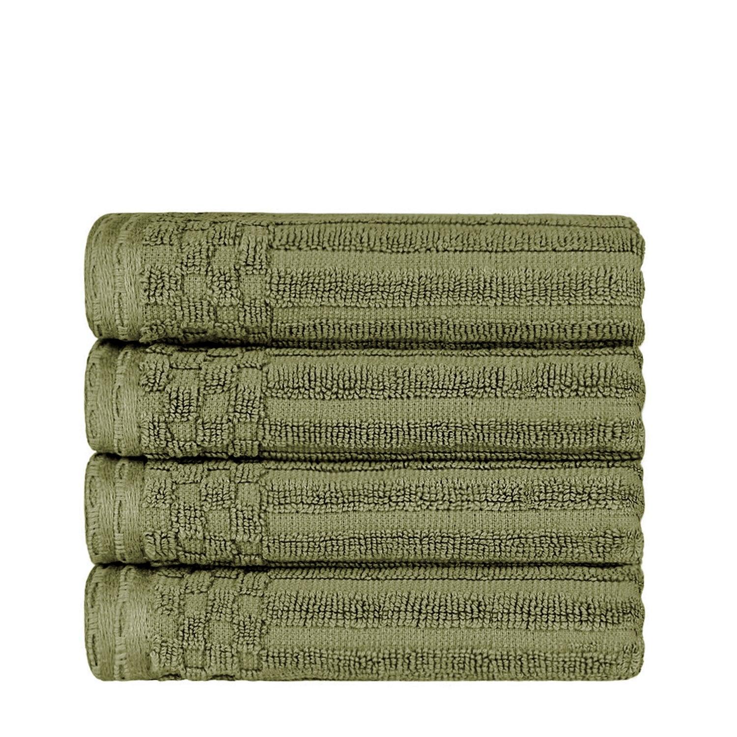 Ribbed Textured Cotton Ultra-Absorbent 4 Piece Hand Towel Set - Sage