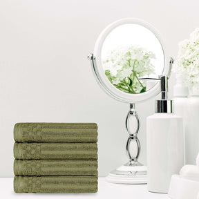 Ribbed Textured Cotton Ultra-Absorbent 4 Piece Hand Towel Set - Sage