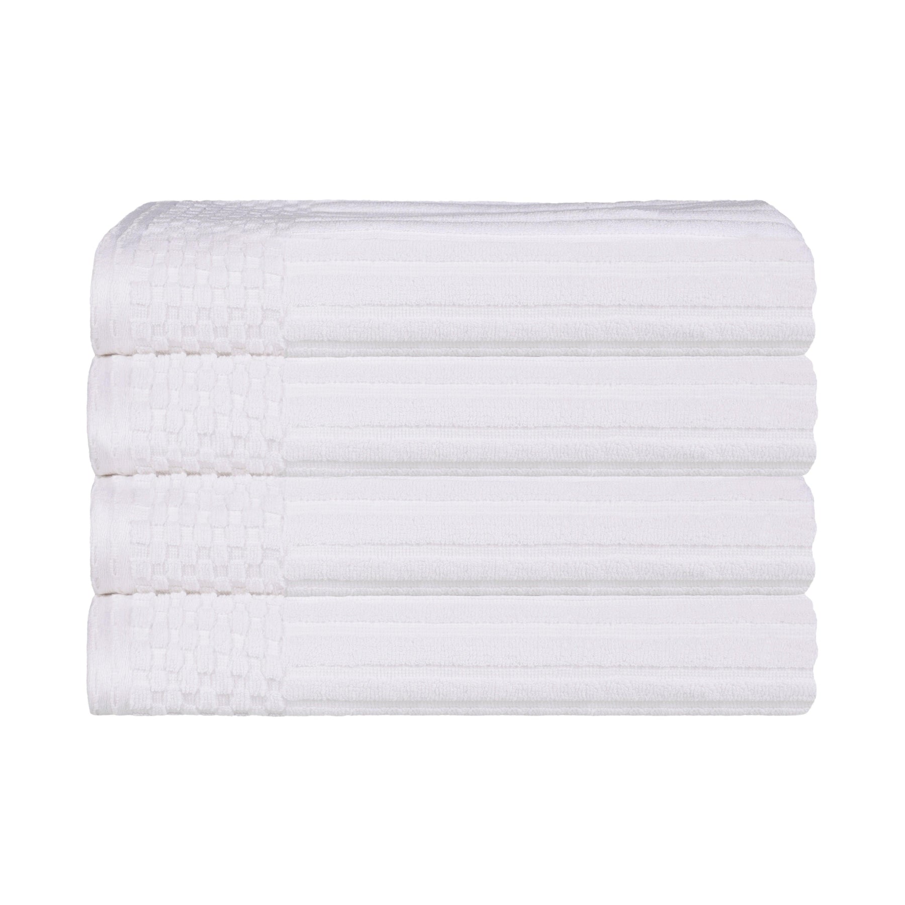 Ribbed Textured Cotton Ultra-Absorbent 4 Piece Hand Towel Set - White